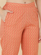 HERE&NOW Women Orange Embroidered Pure Cotton Kurta with Trousers & With Dupatta | Grocsy