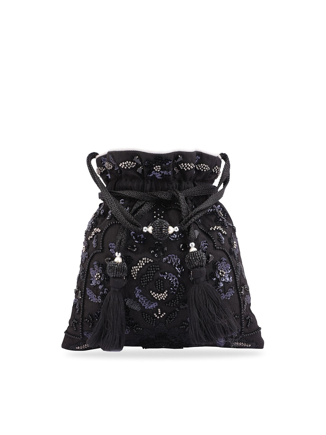 Masq Black & White Embroidered Potli Clutch | Grocsy