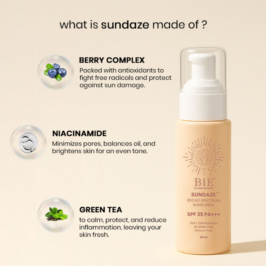 BiE Sundaze Natural Sunscreen SPF 35 PA+++ with Niacinamide | Grocsy