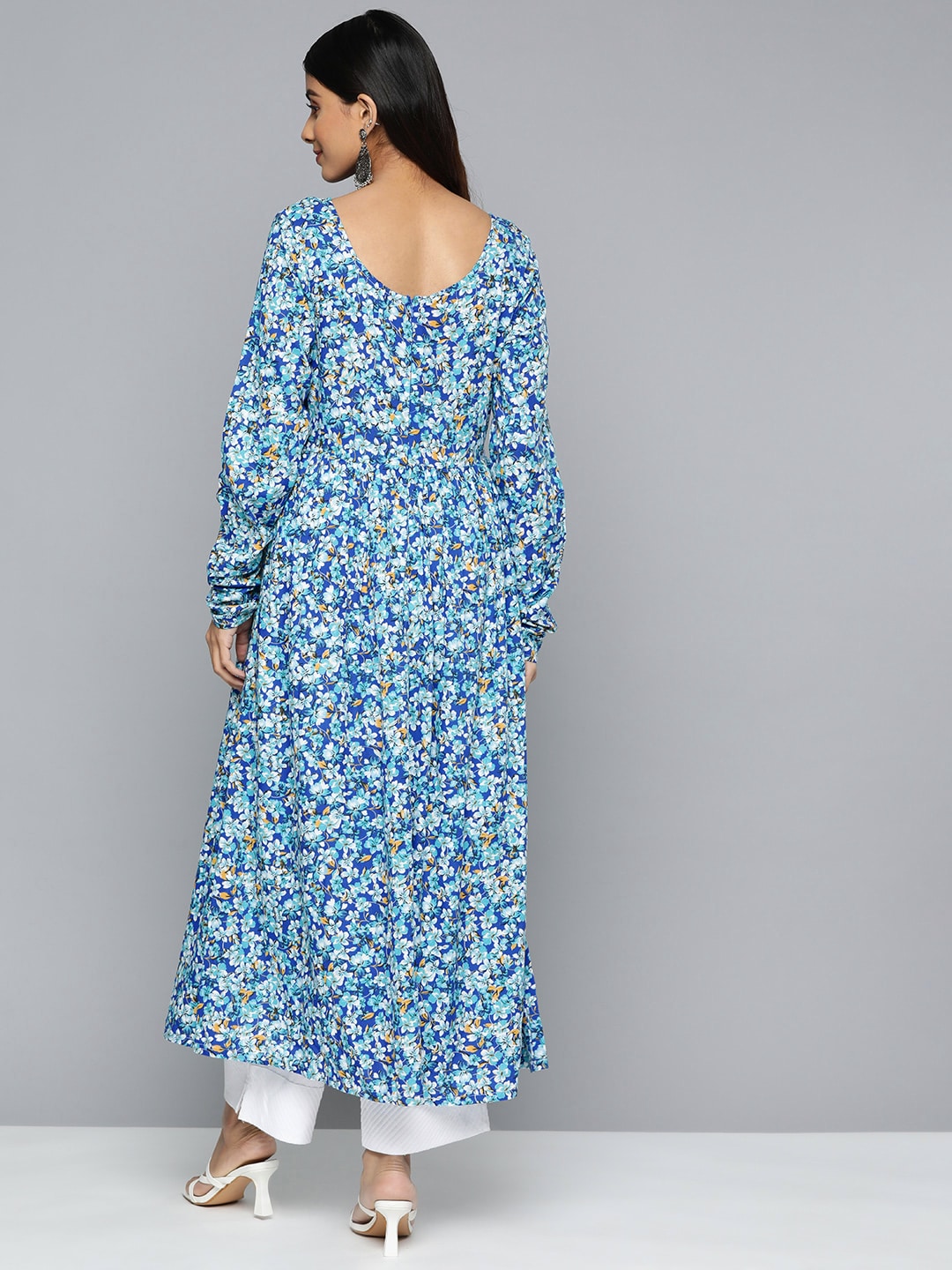 HERE&NOW Women Floral Printed Scoop Neck Anarkali Kurta | Grocsy