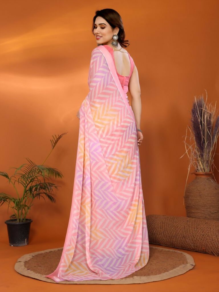 Partywear Designer Bright Moss Satin Patta Pink Fancy Saree - Durga | Grocsy