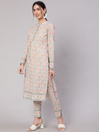 Aks Floral Printed Pure Cotton Kurta With Trousers | Grocsy