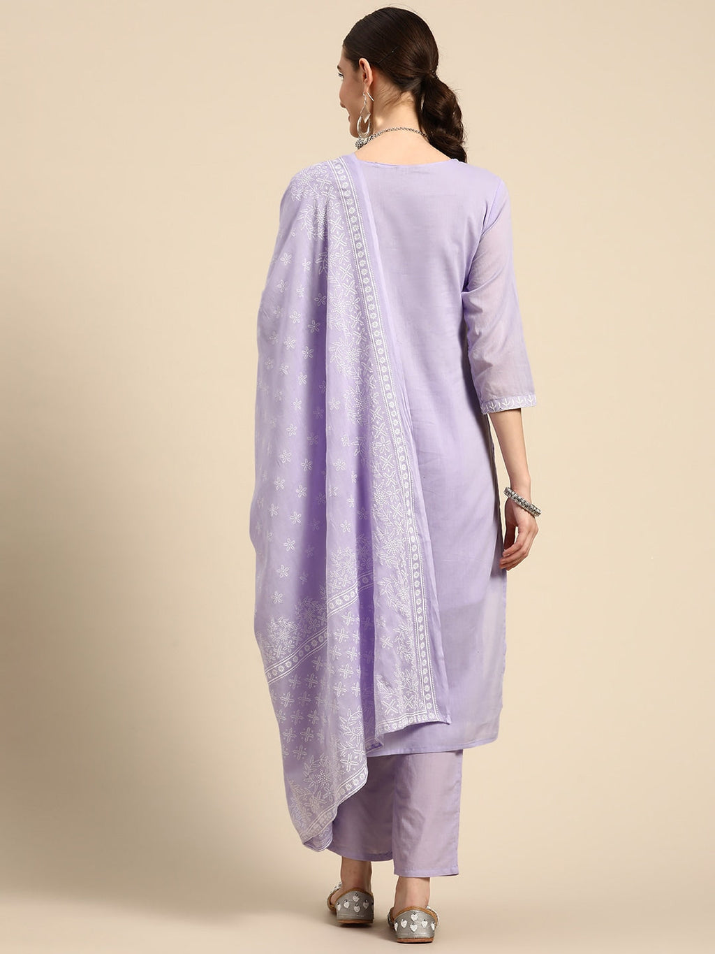 Sangria Women Floral Embroidered Pure Cotton Kurta with Trousers & With Dupatta | Grocsy