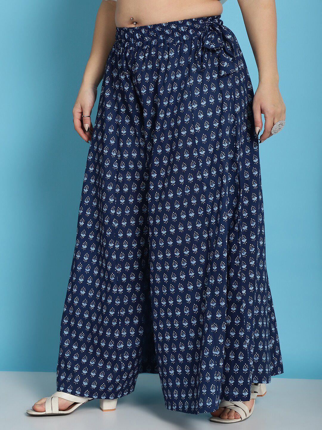 TAG 7 Plus Size Floral Printed Flared Pure Cotton Ethnic Palazzos | Grocsy
