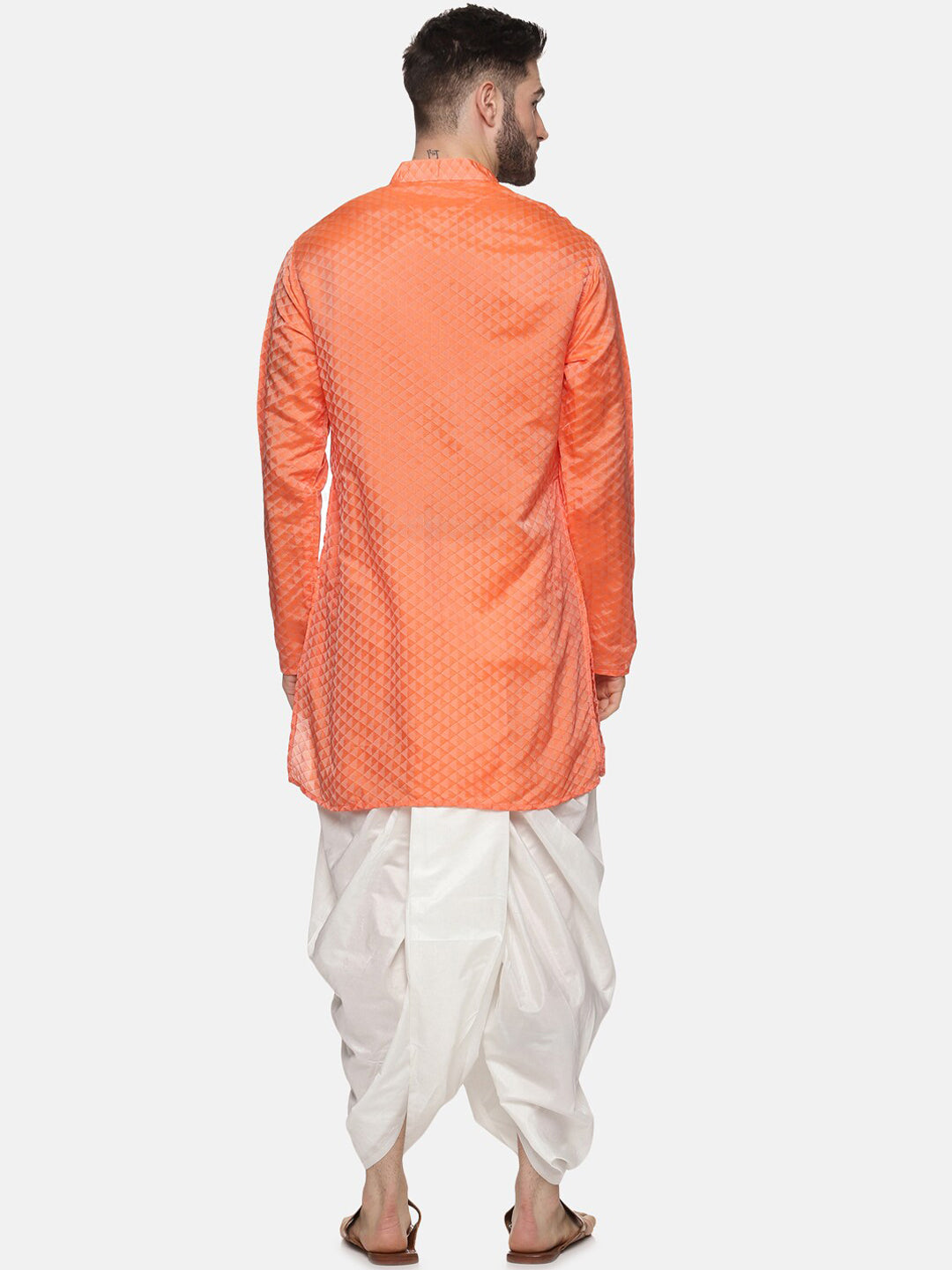 Sethukrishna Mens Orange Kurta with Dhoti Pants | Grocsy