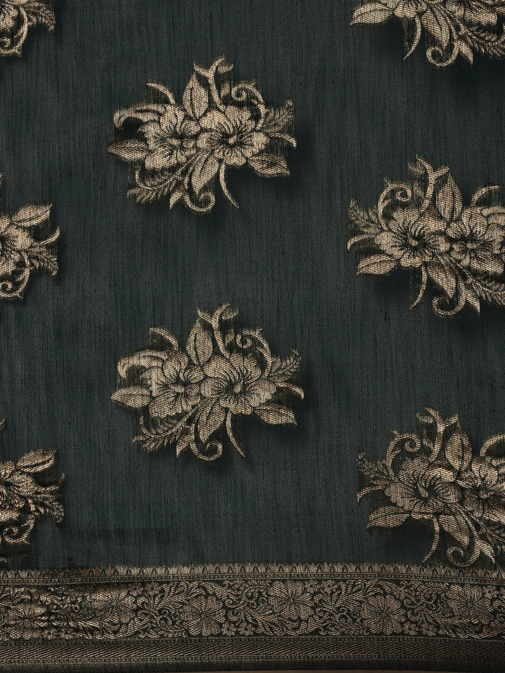 Saree Mall Green Floral Linen Blend Banarasi Saree | Grocsy