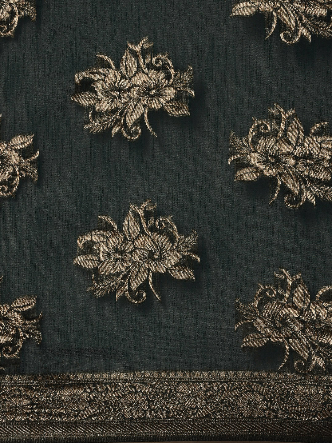 Saree Mall Green Floral Linen Blend Banarasi Saree | Grocsy