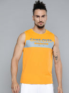 Alcis Men Mustard Yellow Typography Printed Slim Fit Gym T-shirt | Grocsy