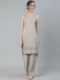 Aks Floral Embroidered Thread Work Sleeveless Kurta With Palazzos | Grocsy