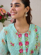 Indo Era Women Floral Embroidered Thread Work Linen Kurta with Trousers & With Dupatta | Grocsy