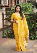 Yellow Pure Silk Woven Design Saree with Unstitched Blouse - Hiral Fashion | Grocsy