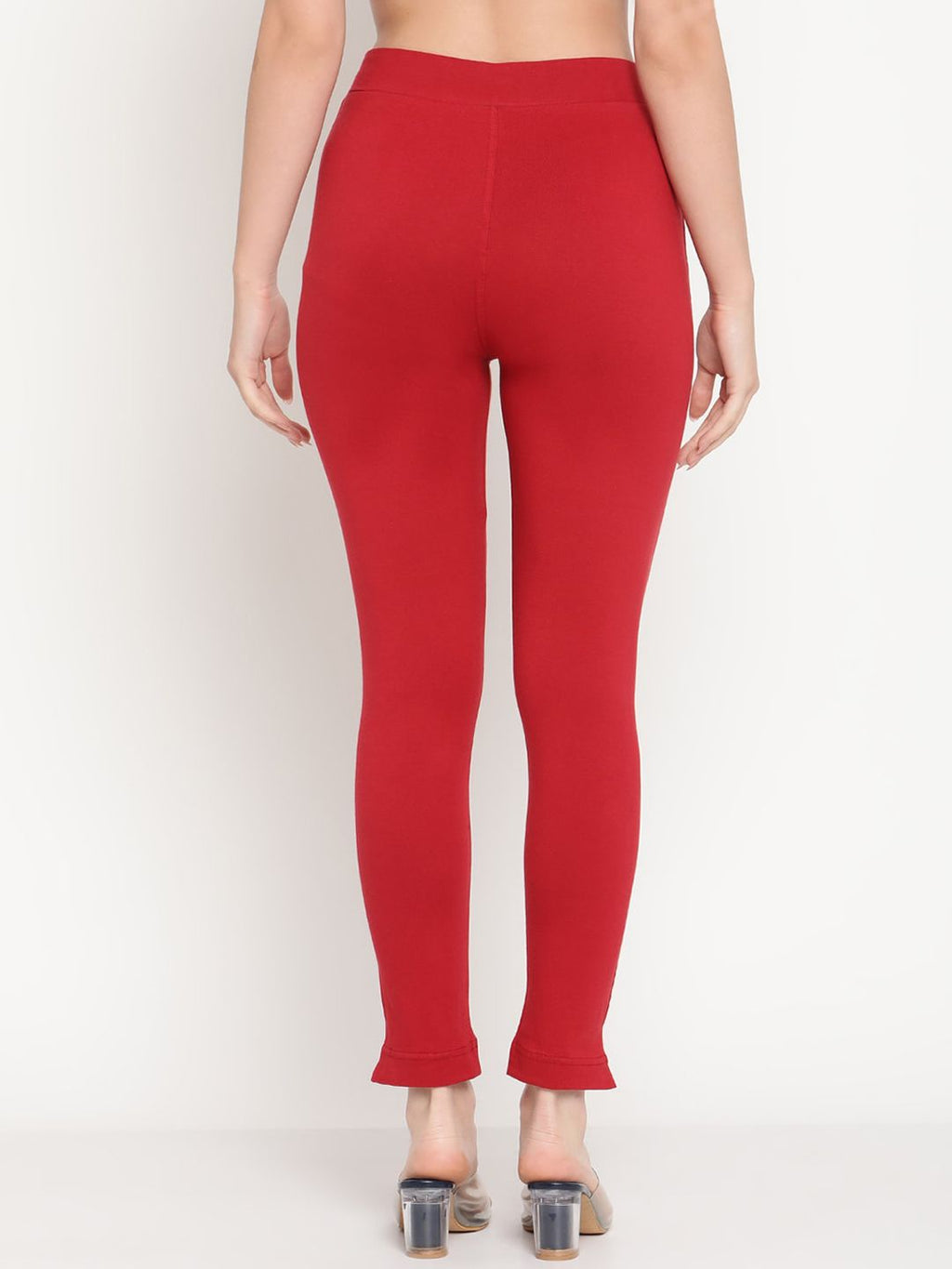TAG 7 Set Of 2 Pink & Red Solid Leggings | Grocsy