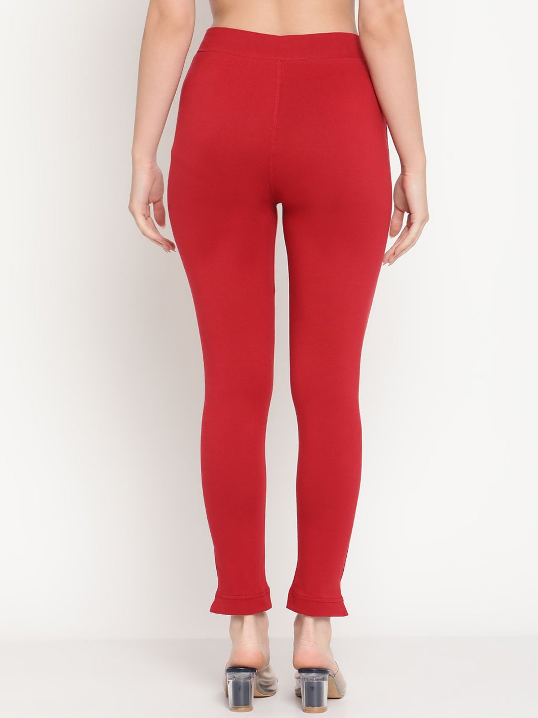 TAG 7 Set Of 2 Pink & Red Solid Leggings | Grocsy
