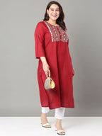 Sztori Plus Size Floral Yoke Design Mirror Work Straight Kurta | Grocsy