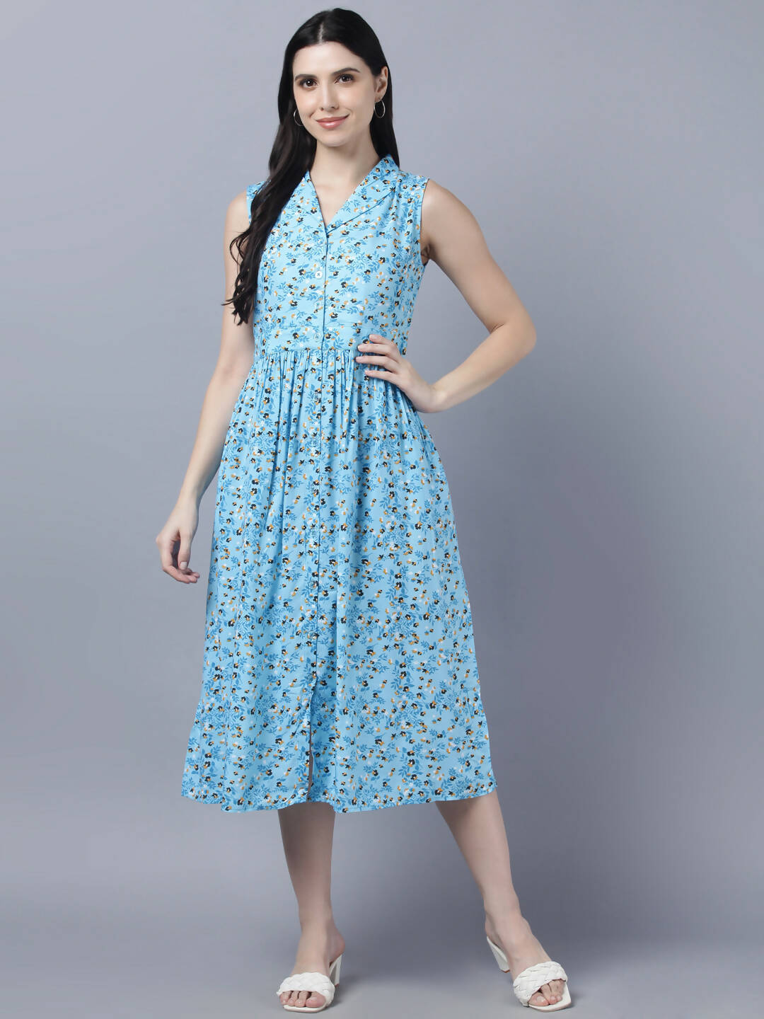 Myshka Women's Blue Floral Midi Dress | Grocsy