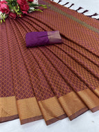 Vamika Banarasi Jacquard Weaving Orange Saree | Grocsy