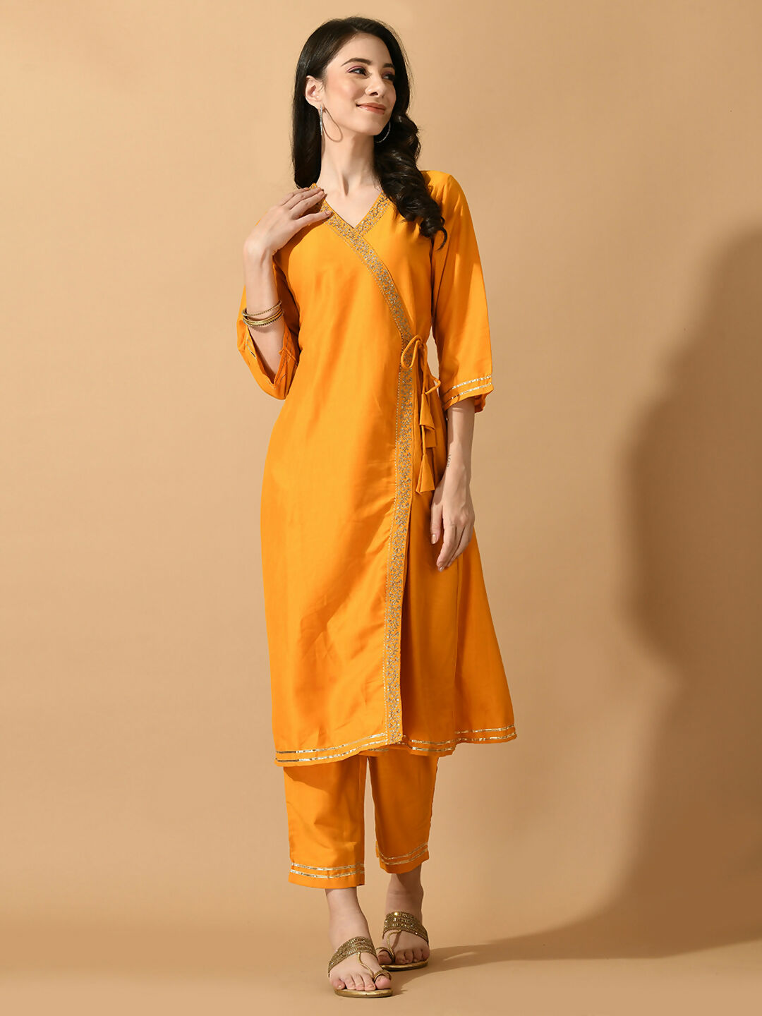 Myshka Women's Yellow Solid Party Kurta Sets | Grocsy