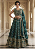 Lehenga Mart Teal Green Star Faux Georgette Designer Bollywood Style Wedding Wear Lehenga Choli | Grocsy
