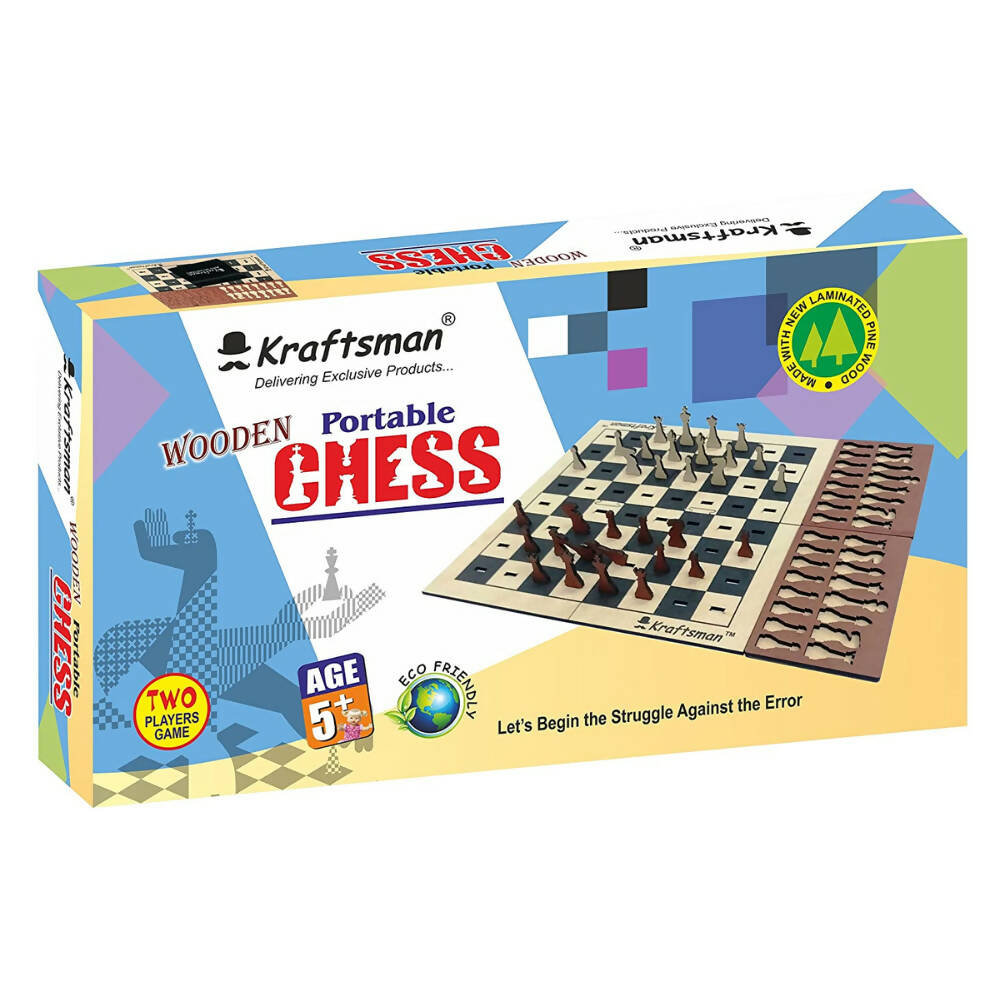 Kraftsman Wooden Portable Chess Board Game Set for Kids and Adults of All Age Groups | Grocsy