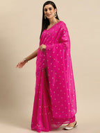 Ahalyaa Women's Traditional Semi Stitch Saree - Fuchsia | Grocsy