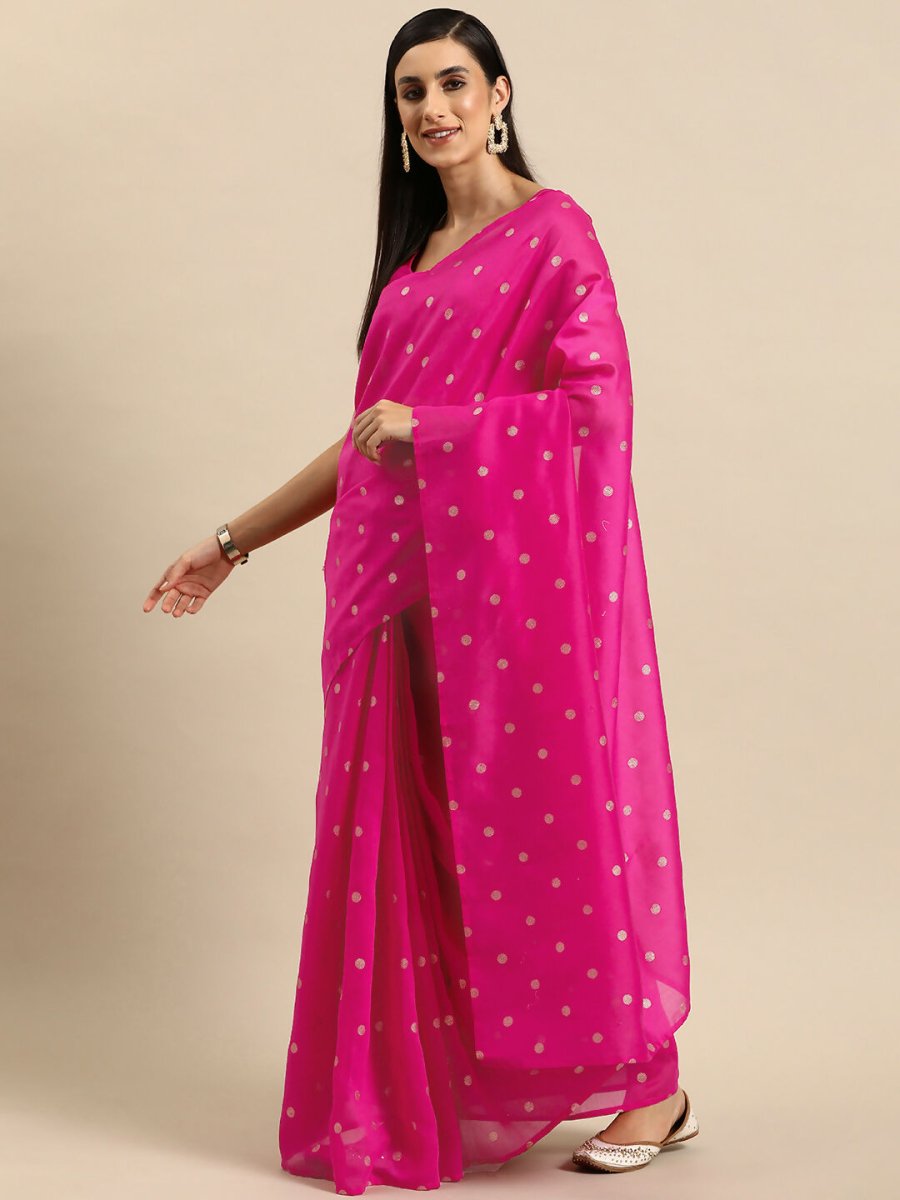 Ahalyaa Women's Traditional Semi Stitch Saree - Fuchsia | Grocsy