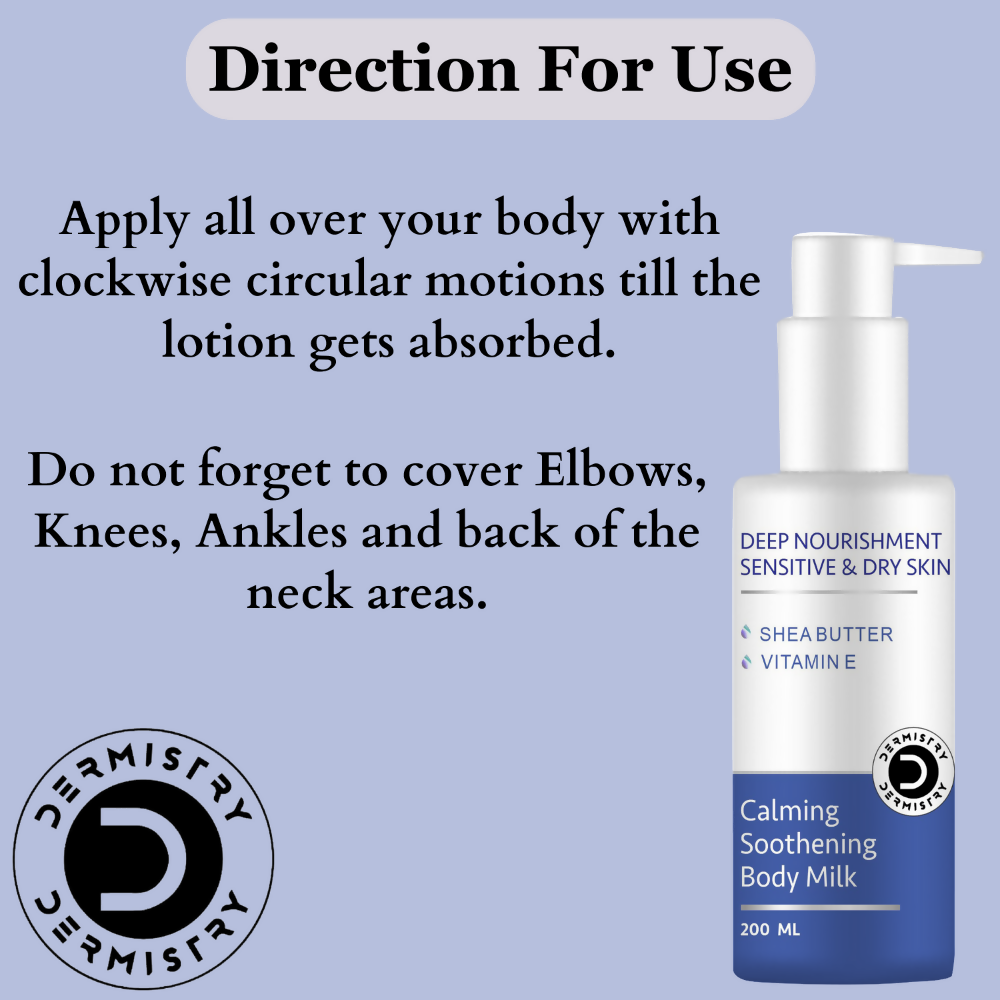 Dermistry Sensitive & Dry Skin Care Calming Soothing Body Milk Lotion Shea Butter & Vitamin E | Grocsy