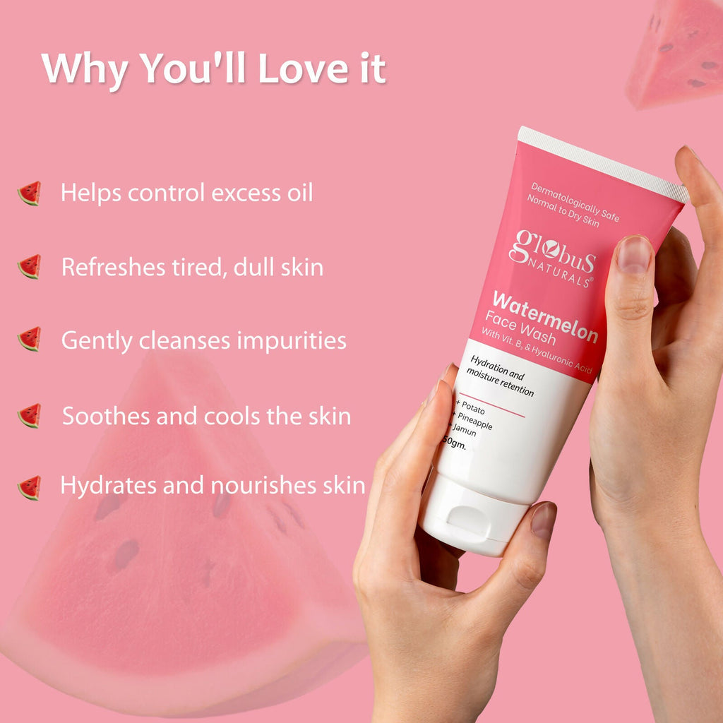 Globus Naturals Watermelon Face Wash with Vitamin B3 & Hyaluronic Acid | Grocsy