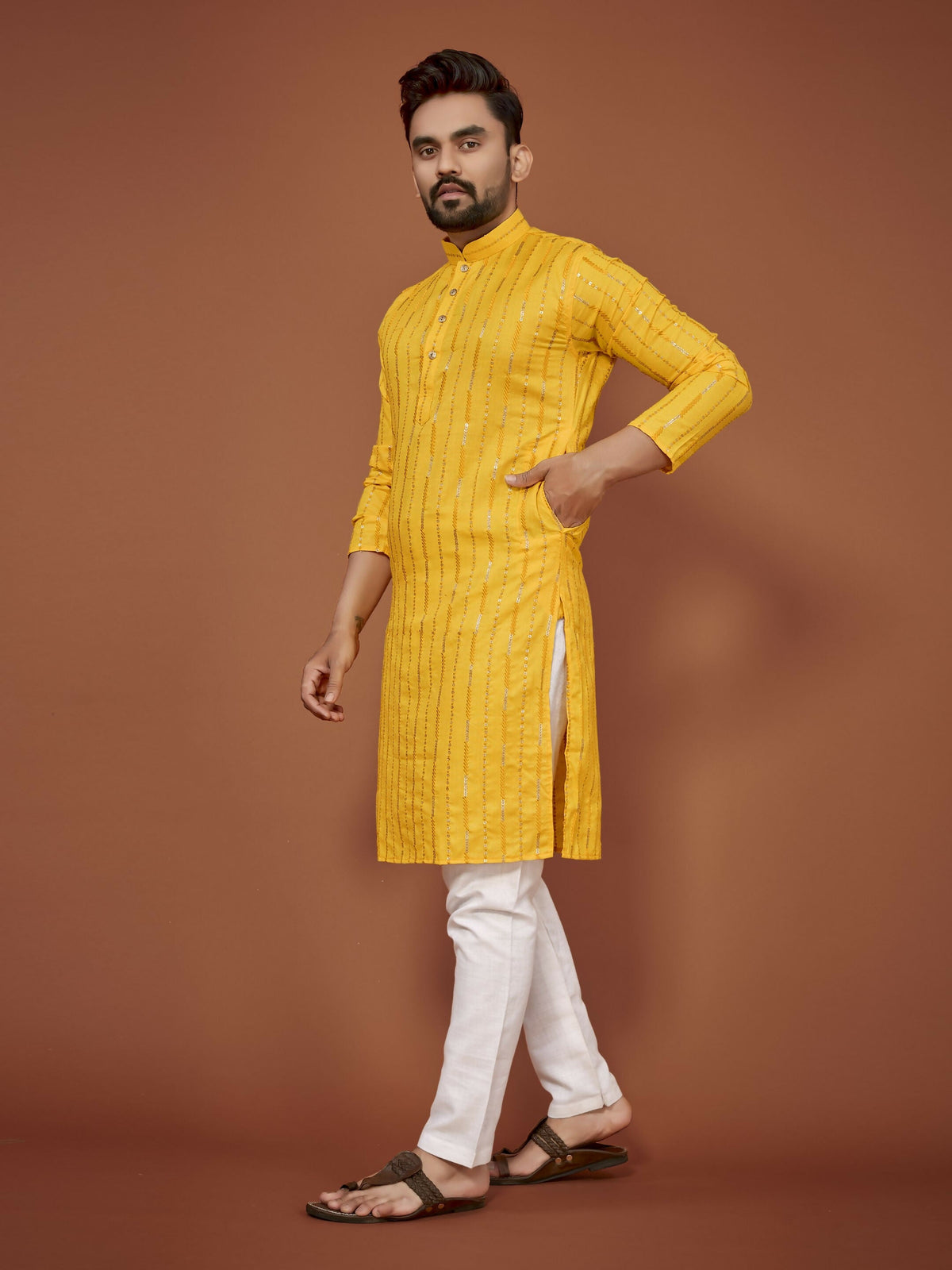 Anaita Yellow Embroidered Cotton Straight Kurta | Grocsy
