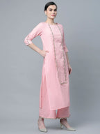 Ahalyaa Women's Baby Pink Pure Cotton Printed Kurta Palazzo Set | Grocsy