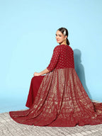 Ahalyaa Women Beautiful Maroon Crepe Brocade Ethnic Dress | Grocsy