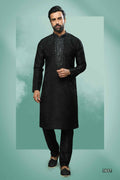 Raivat Ethnic Art Silk Mirror Embroidery Work Kurta Pajama In Black Colour | Grocsy