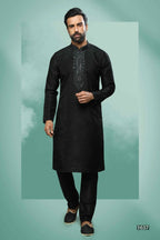 Raivat Ethnic Art Silk Mirror Embroidery Work Kurta Pajama In Black Colour | Grocsy