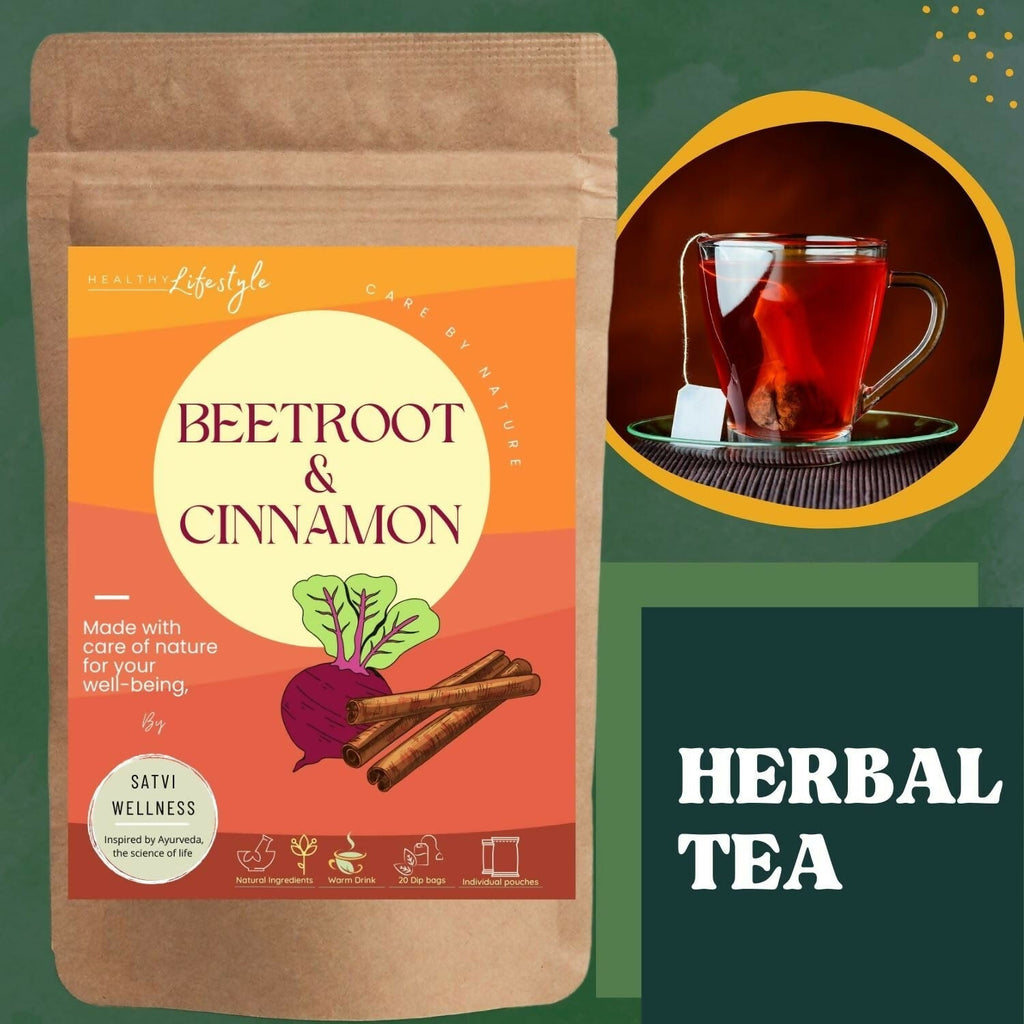 Satvi Wellness Beetroot Cinnamon Tea Bags | Herbal Tea | Grocsy