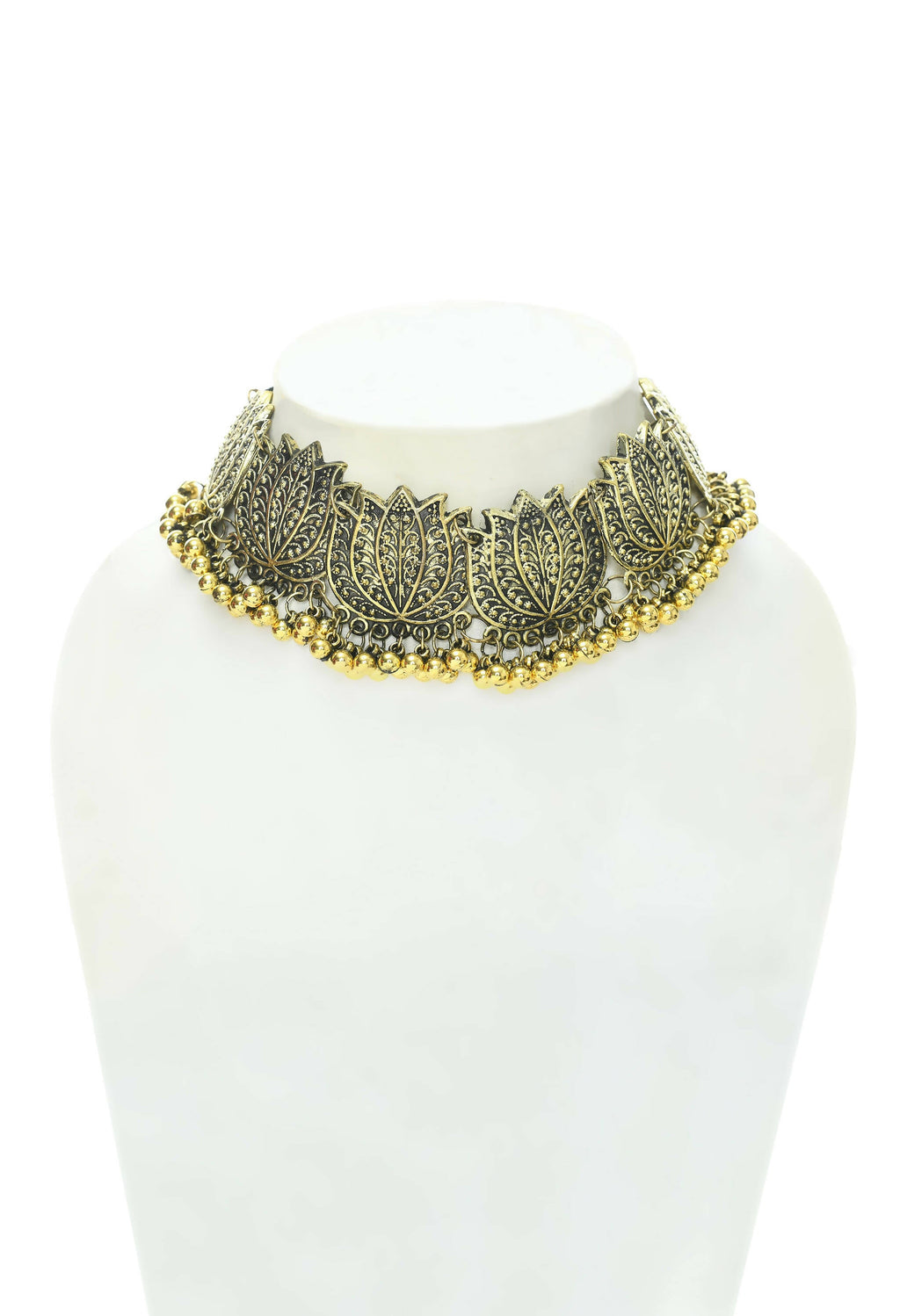 Mominos Fashion Johar Kamal Gold-Polished Brass Finish Lotus Design Choker For Women | Grocsy