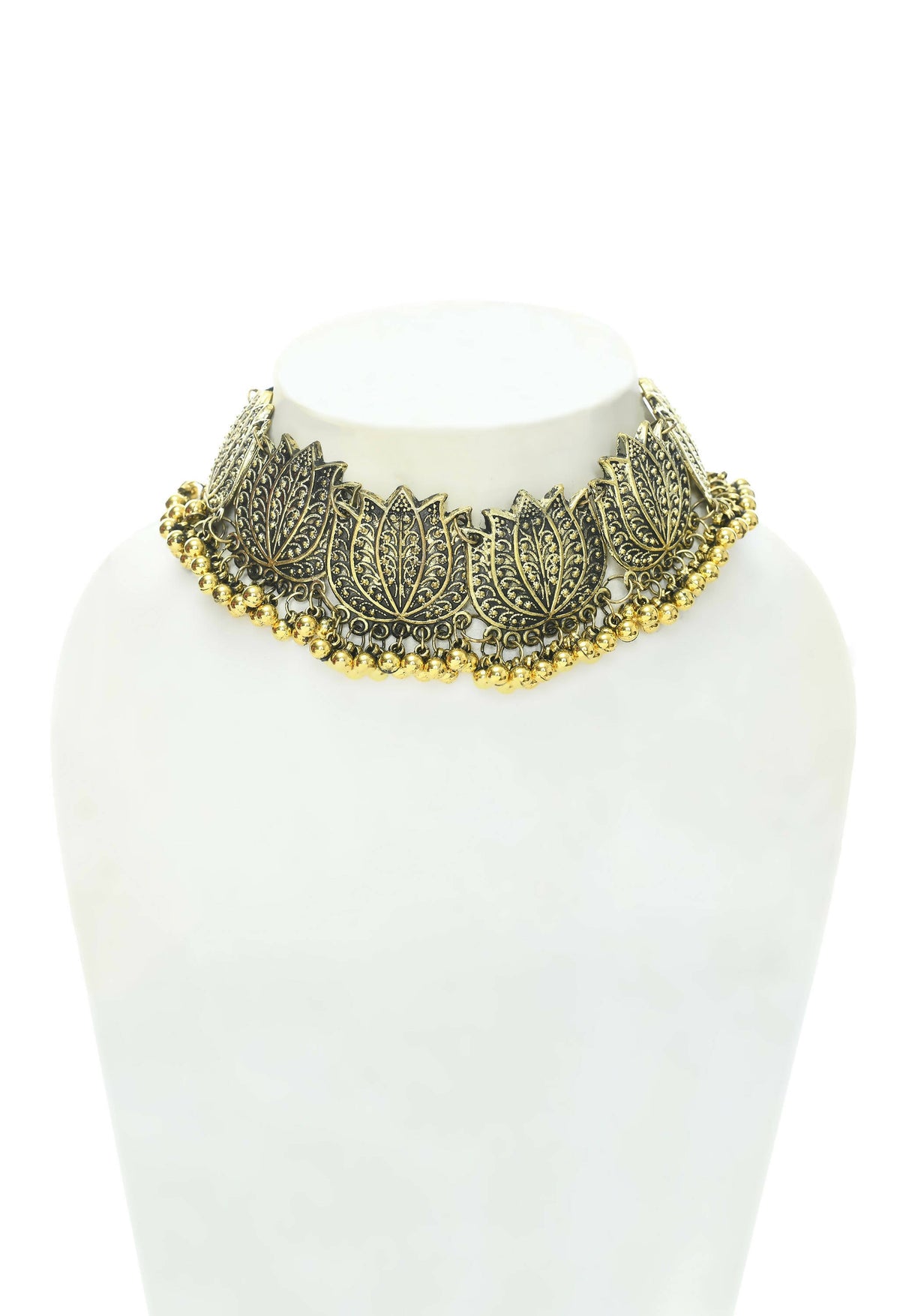Mominos Fashion Johar Kamal Gold-Polished Brass Finish Lotus Design Choker For Women | Grocsy