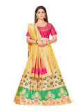 Mimosa Women's Semi-Stitched Art Silk Yellow Lehenga Choli with Dupatta | Grocsy