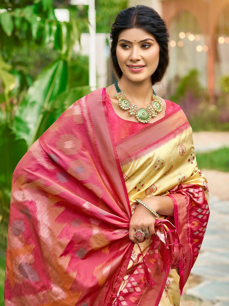 Shree Shyam Fashion Cream Soft Silk Saree | Grocsy