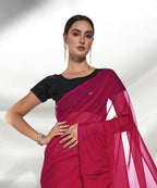 Pink Organza Solid Saree With Unstitched Blouse Piece - Shanaya | Grocsy