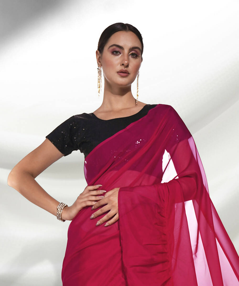 Pink Organza Solid Saree With Unstitched Blouse Piece - Shanaya | Grocsy