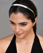 VOJ Silver Plated Pearl Studded Double Layer Hairband | Grocsy