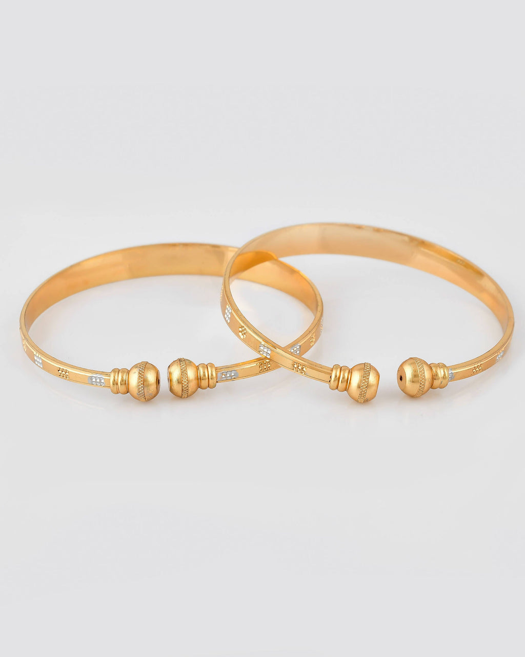 VOJ Stainless Steel Beads Gold-Polished Bangle Set (Pack of 2) | Grocsy