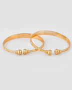 VOJ Stainless Steel Beads Gold-Polished Bangle Set (Pack of 2) | Grocsy