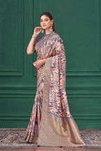 Purple Tussar Silk Jacquard Abstract Digital Print Saree with Unstitched Blouse - Mohira | Grocsy