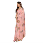 Women's Partywear Designer Peach Georgette Fancy Saree - Satrangi | Grocsy