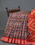 Shades Of Navy Blue And Red Patola Print Semi Chanderi Saree By Gayathri Reddy Designer Studio | Grocsy