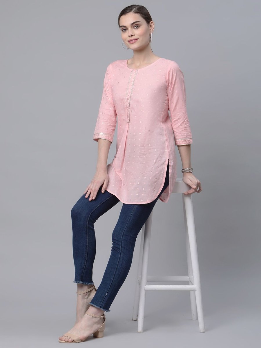 Ahalyaa Women Baby Pink Beautiful Pure Cotton Printed Tunic | Grocsy