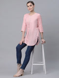 Ahalyaa Women Baby Pink Beautiful Pure Cotton Printed Tunic | Grocsy