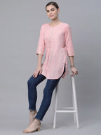 Ahalyaa Women Baby Pink Beautiful Pure Cotton Printed Tunic | Grocsy