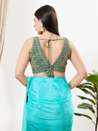 Joban Fashion Green Multi Georgette Padded Blouse With V Neck Sleeveless | Grocsy