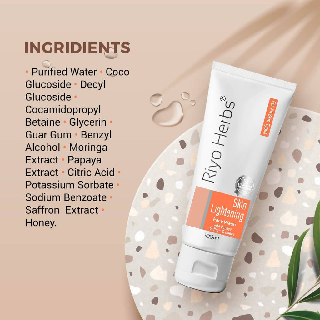 Riyo Herbs Skin Lightening Face wash With Papaya, Saffron & Honey | Grocsy